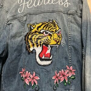 Torrid Denim Jacket with Pink Floral Details